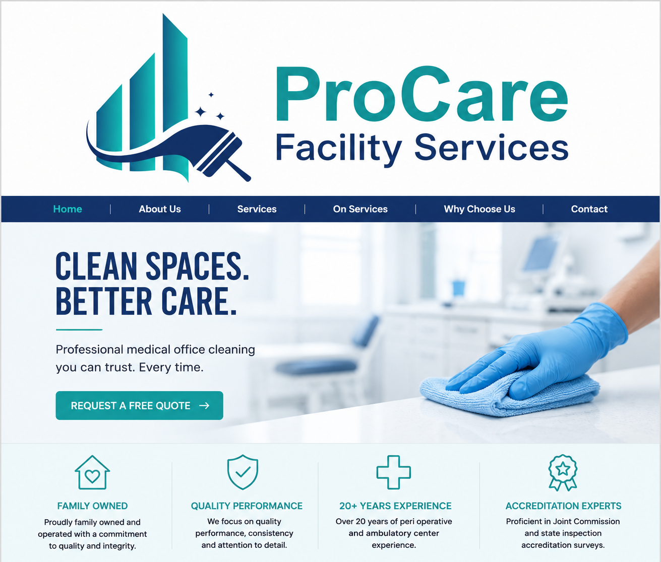 ProCare Facility Services medical office cleaning website image